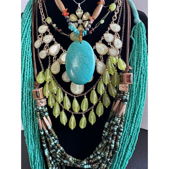 Shades of Green and Turqouise Vintage to Modern Costume Jewelry - Picture 4 of 16